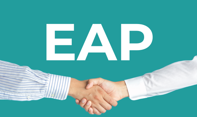 The words EAP with a pair shaking hands in the background